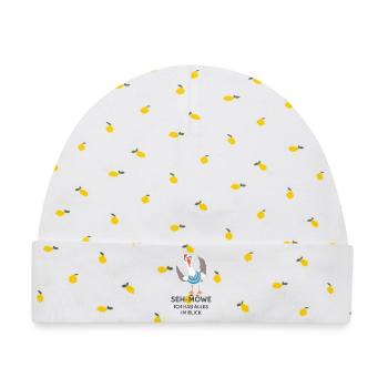 SEH-MÖWE Ich hab alles im Blick – Lustige Möwe - Baby Premium Organic Mütze - Weiß/Zitronengelb - Vorne