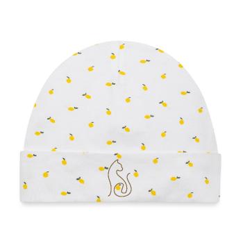 Katze Linienkunst Katzen Design - Baby Premium Organic Mütze - Weiß/Zitronengelb - Vorne