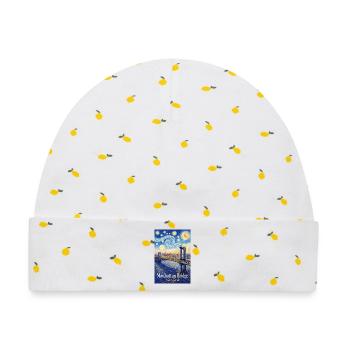 Manhattan Bridge im Sternenwirbel-Stil - Baby Premium Organic Mütze - Weiß/Zitronengelb - Vorne