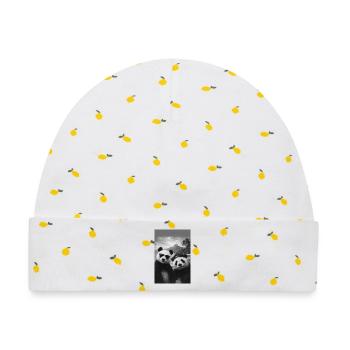 Panda-Duo am Strand mit Sonnenbrille - Baby Premium Organic Mütze - Weiß/Zitronengelb - Vorne