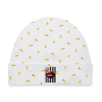 Don’t Look Lippen Statement Design - Baby Premium Organic Mütze - Weiß/Zitronengelb - Vorne