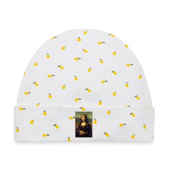 Krönte Mona Lisa, Königin der Museen - Baby Premium Organic Mütze - Weiß/Zitronengelb - Vorne