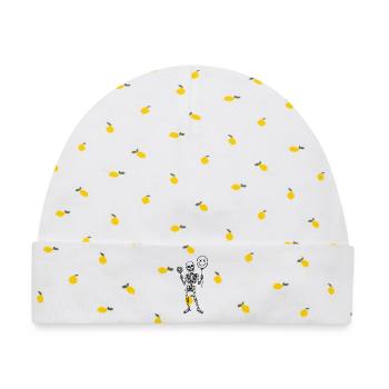 Skelett mit Ballon und Lolli Motiv - Baby Premium Organic Mütze - Weiß/Zitronengelb - Vorne