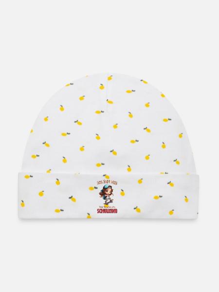 Schulkind Skateboard Cartoon Mädchen - Baby Premium Organic Mütze - Weiß/Zitronengelb