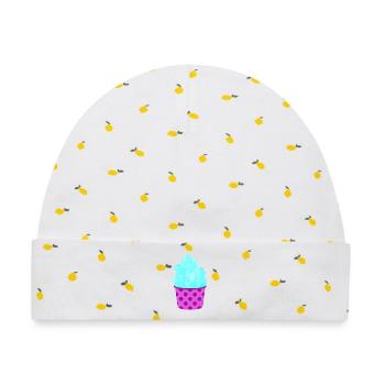 Eis Eiscreme Eiskrem Dots Punkte Softeis Sommer - Baby Premium Organic Mütze - Weiß/Zitronengelb - Vorne