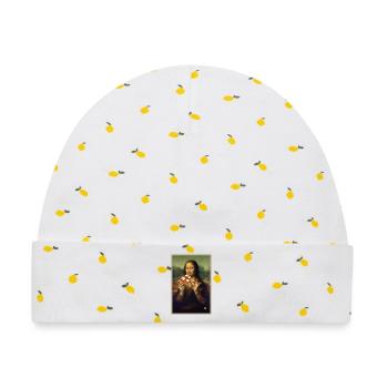 Mona Lisa isst Pizza - Baby Premium Organic Mütze - Weiß/Zitronengelb - Vorne