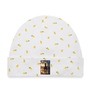 Dino am Sunset Shore - Baby Premium Organic Mütze - Weiß/Zitronengelb - Vorne