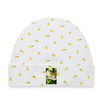 Brombeerblüte Botanische Eleganz - Baby Premium Organic Mütze - Weiß/Zitronengelb - Vorne