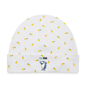 Hai-Five | Lustiger Cartoon-Hai mit High Five - Baby Premium Organic Mütze - Weiß/Zitronengelb - Vorne