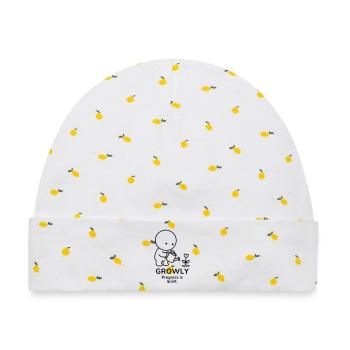 Growly – Progress Is Quiet | Plant Lover Mood - Baby Premium Organic Mütze - Weiß/Zitronengelb - Vorne