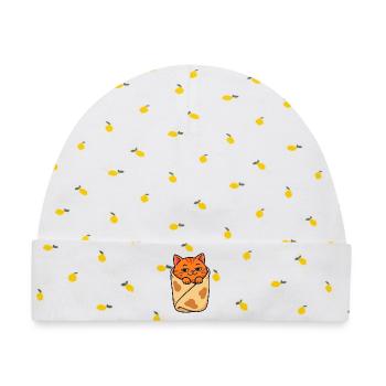 Orangefarbene getigerte Katze eingewickelt wie ein Burrito - Baby Premium Organic Mütze - Weiß/Zitronengelb - Vorne