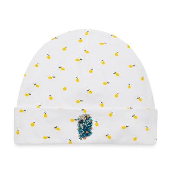 Bouldern Frau Design – Kletterin an Boulderwand - Baby Premium Organic Mütze - Weiß/Zitronengelb - Vorne