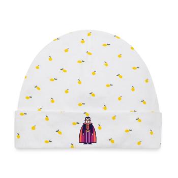 Vampir mit Umhang Halloween Symbol - Baby Premium Organic Mütze - Weiß/Zitronengelb - Vorne