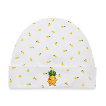 Ananas Kawaii Style – Süße Tropenfrucht - Baby Premium Organic Mütze - Weiß/Zitronengelb - Vorne