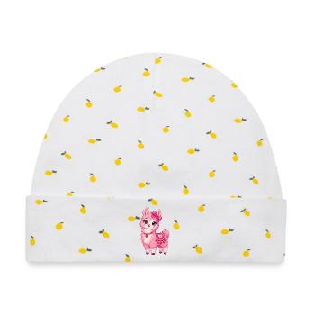 Kawaii Pink Llama mit Herz - Baby Premium Organic Mütze - Weiß/Zitronengelb - Vorne