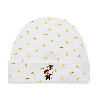 Glücklicher bretonischer Junge mit der Flagge der Bretagne - Baby Premium Organic Mütze - Weiß/Zitronengelb - Vorne