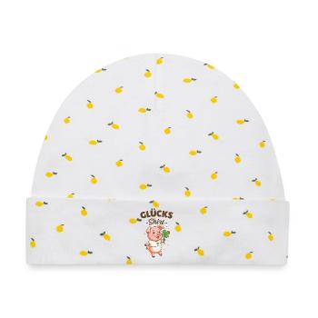Glücksshirt Glücksschwein Kleeblatt Glücksbringer  - Baby Premium Organic Mütze - Weiß/Zitronengelb - Vorne