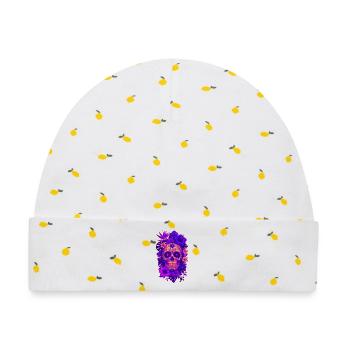 Halloween Sugar Skull Sugarskull lila - Baby Premium Organic Mütze - Weiß/Zitronengelb - Vorne