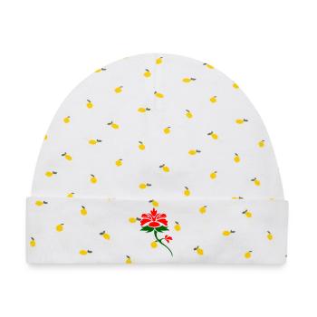 Rote Blume im Grünblatt Design - Baby Premium Organic Mütze - Weiß/Zitronengelb - Vorne