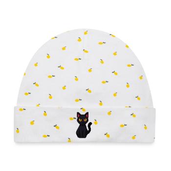 Nachtkater Pixelblick - Baby Premium Organic Mütze - Weiß/Zitronengelb - Vorne