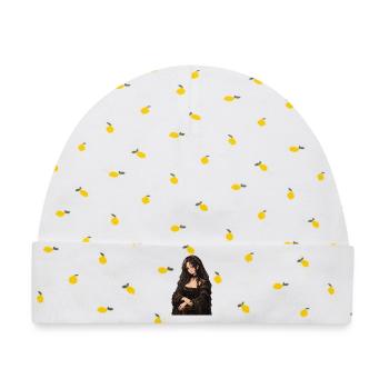 Mona Lisa in schwarzer Spitze - Baby Premium Organic Mütze - Weiß/Zitronengelb - Vorne