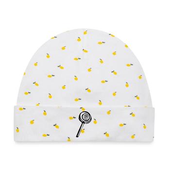 Lolli Lutscher Design klassisch - Baby Premium Organic Mütze - Weiß/Zitronengelb - Vorne