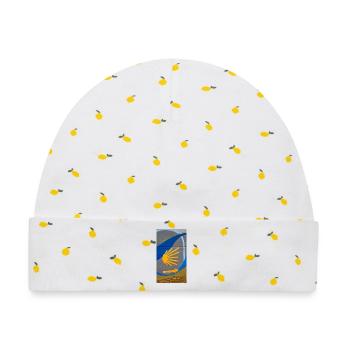 Goldene Strahlen auf urbanem Bogen - Baby Premium Organic Mütze - Weiß/Zitronengelb - Vorne