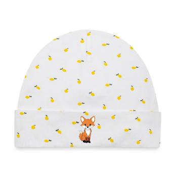 Niedlicher Fuchskarikatur-Print - Baby Premium Organic Mütze - Weiß/Zitronengelb - Vorne