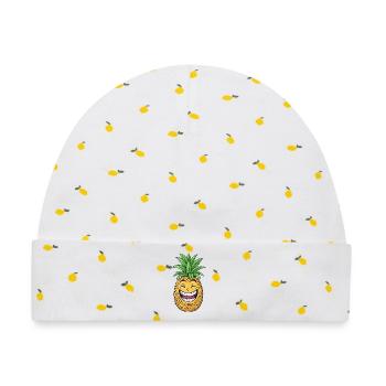 Lustiger Ananas Cartoon Sommerfrucht Karibik - Baby Premium Organic Mütze - Weiß/Zitronengelb - Vorne