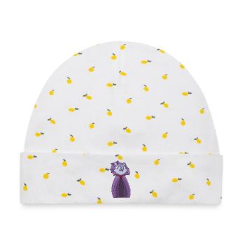 Vampirkatze im lila Umhang - Baby Premium Organic Mütze - Weiß/Zitronengelb - Vorne