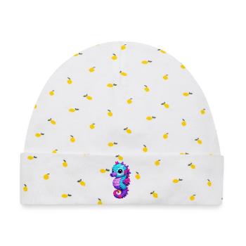 Charlotte Seepferdchen  - Baby Premium Organic Mütze - Weiß/Zitronengelb - Vorne