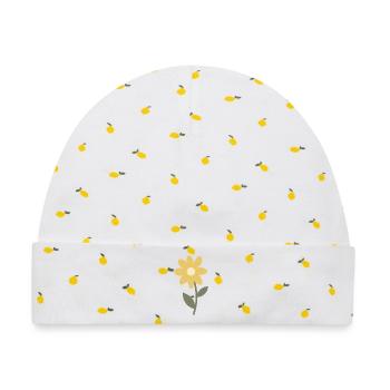 Minimales Blumenblütendesign - Baby Premium Organic Mütze - Weiß/Zitronengelb - Vorne