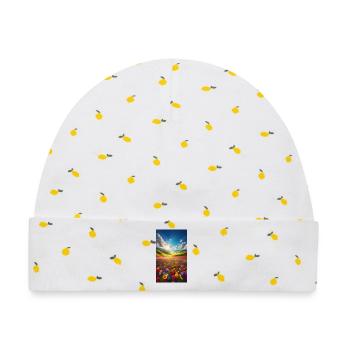 Regenbogenwiese im Sonnenlicht - Baby Premium Organic Mütze - Weiß/Zitronengelb - Vorne