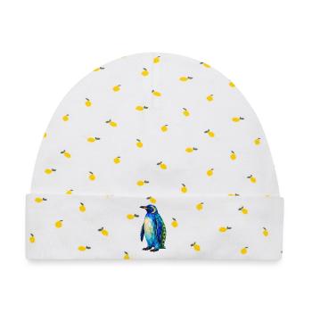 Pfauen-Pinguin – Low Poly Art - Baby Premium Organic Mütze - Weiß/Zitronengelb - Vorne