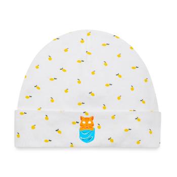 Tabby Katze - Baby Premium Organic Mütze - Weiß/Zitronengelb - Vorne