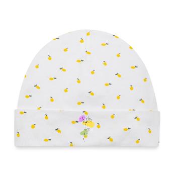 Lineart Blume mit Pastellformen - Baby Premium Organic Mütze - Weiß/Zitronengelb - Vorne