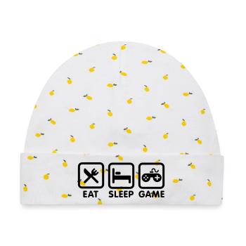Eat sleep game - Baby Premium Organic Mütze - Weiß/Zitronengelb - Vorne