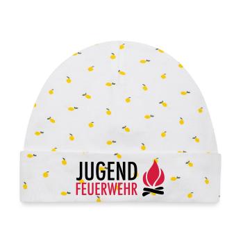 Jugend Feuerwehr mit Flamme - Baby Premium Organic Mütze - Weiß/Zitronengelb - Vorne