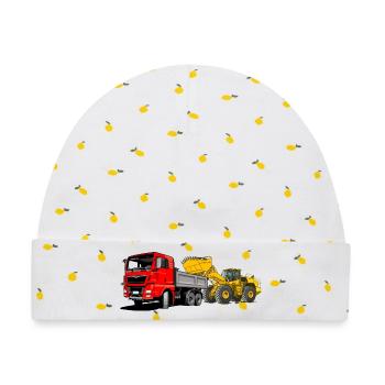 Lastauto mit Radlader - Baby Premium Organic Mütze - Weiß/Zitronengelb - Vorne