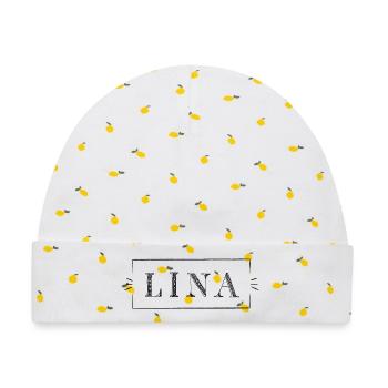 LINA - girl name in a frame - Baby Premium Organic Mütze - Weiß/Zitronengelb - Vorne