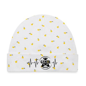 gamer Lifestyle Logo Herzschlag Puls Symbol icon - Baby Premium Organic Mütze - Weiß/Zitronengelb - Vorne