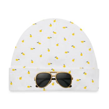 Goldene Pilotenbrille im Retro-Design - Baby Premium Organic Mütze - Weiß/Zitronengelb - Vorne
