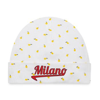 Milano Script Emblem Swoosh - Baby Premium Organic Mütze - Weiß/Zitronengelb - Vorne
