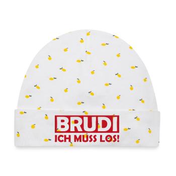 BRUDI Ich Muss Los - Baby Premium Organic Mütze - Weiß/Zitronengelb - Vorne