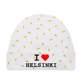 Ich liebe Helsinki - I love Helsinki - Baby Premium Organic Mütze - Weiß/Zitronengelb - Vorne