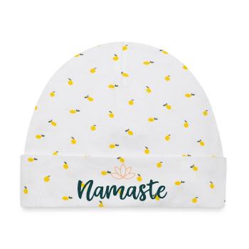Namaste Lotus Calm Yoga - Baby Premium Organic Mütze - Weiß/Zitronengelb - Vorne