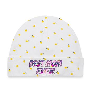 Best Mom Ever Pink Psy Pattern - Baby Premium Organic Mütze - Weiß/Zitronengelb - Vorne