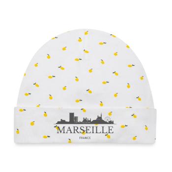 Marseille, Frankreich, Marseille Skyline - Baby Premium Organic Mütze - Weiß/Zitronengelb - Vorne
