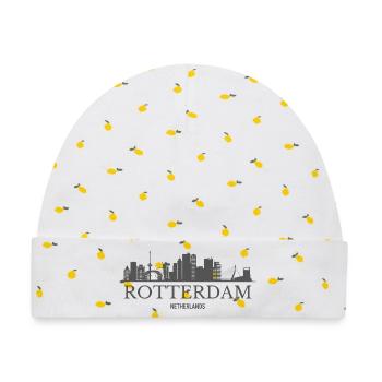 Rotterdam Niederlande, Skyline Rotterdam - Baby Premium Organic Mütze - Weiß/Zitronengelb - Vorne