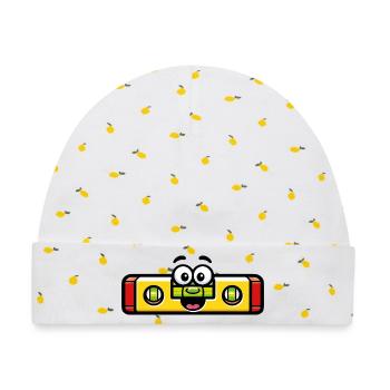 Niedliches DIY-Werkzeug für Spirit Level DIY - Baby Premium Organic Mütze - Weiß/Zitronengelb - Vorne